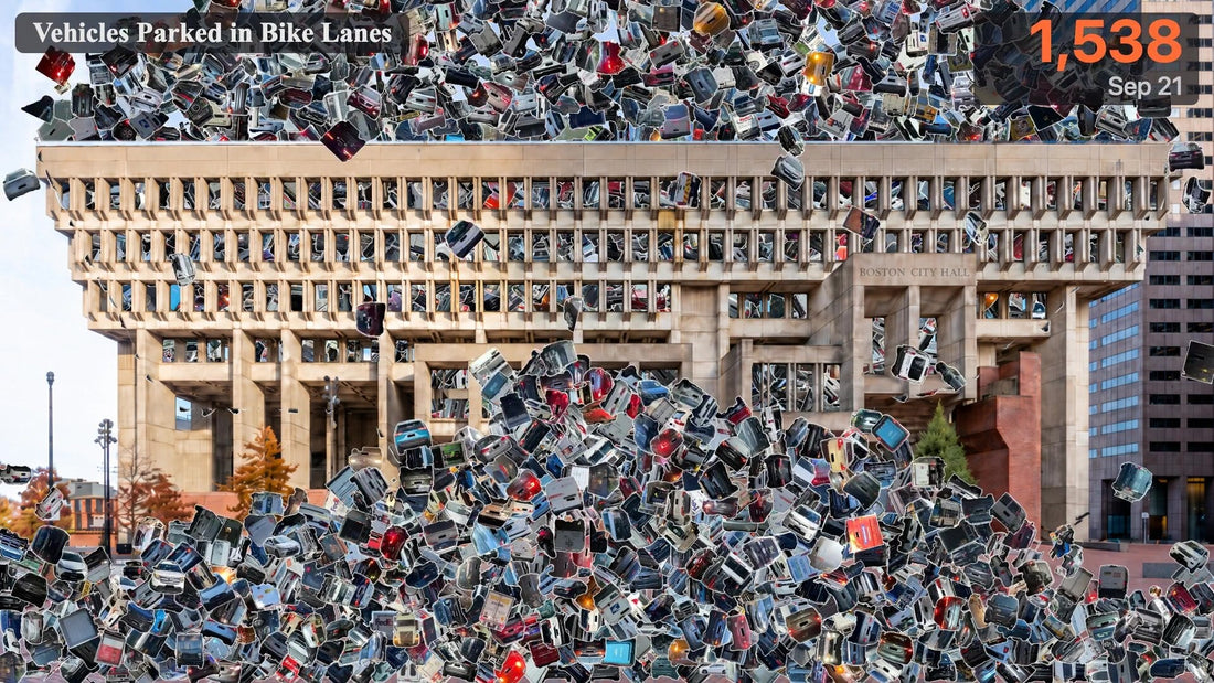 1,538 vehicles reported parked in Boston-area bike lanes piling up in front of Boston City Hall